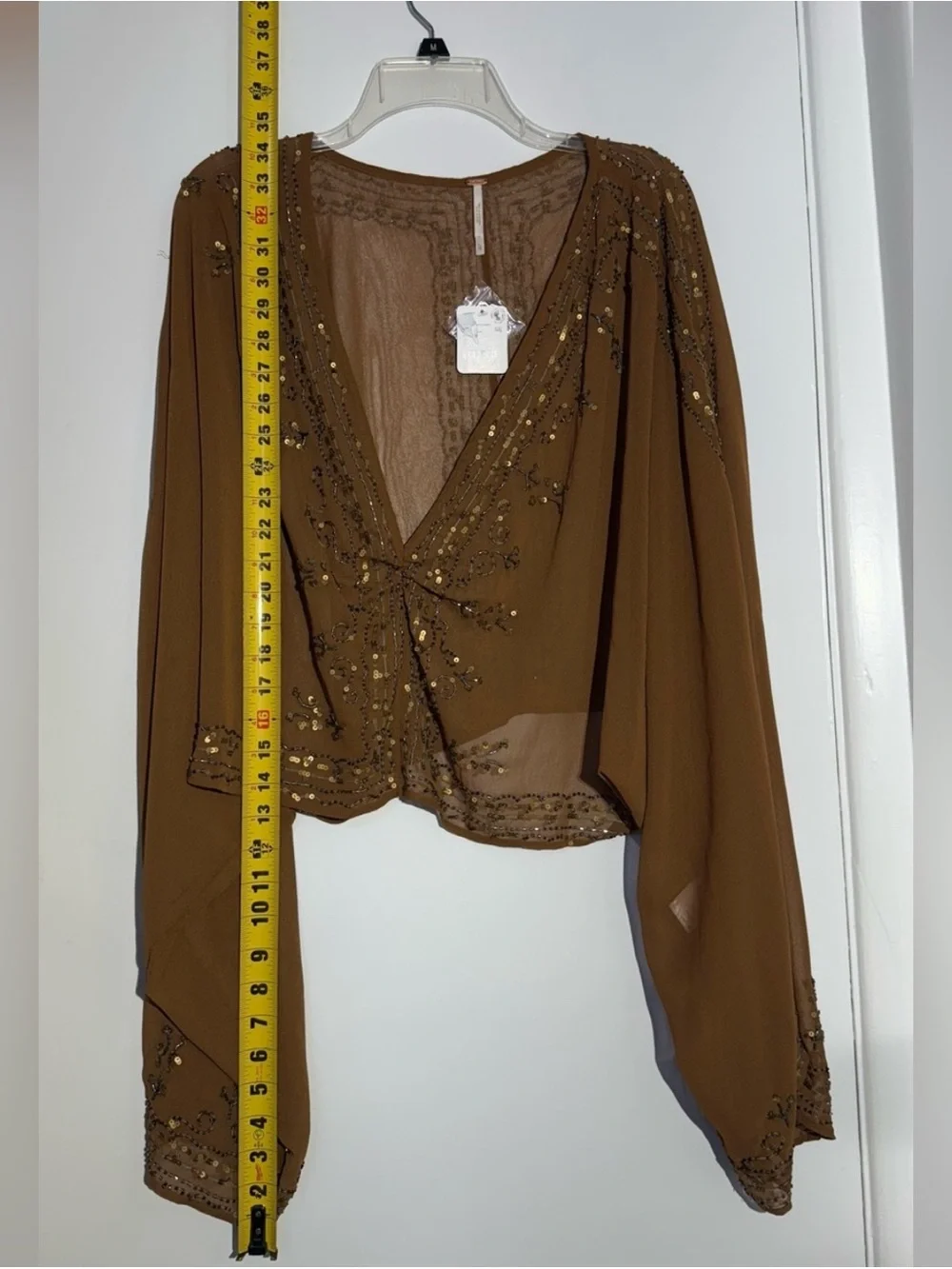 NWT Free People Brown Beaded Calla Embellished Cape Western Top - Picture 7 of 13